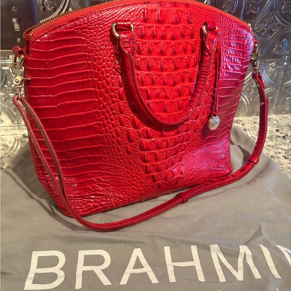 Brahmin Red Crocodile Embossed Shoulder Bag